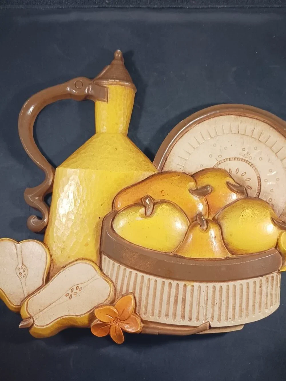 Vintage Syroco Homco 7610 Wall Hanging Plaque Pears Fruit MCM Yellow Orange